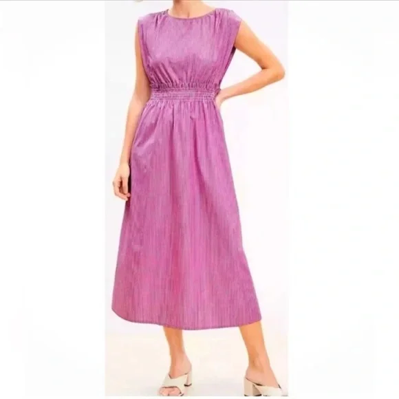 Loft Striped Poplin Midi Dress - Picture 1 of 7